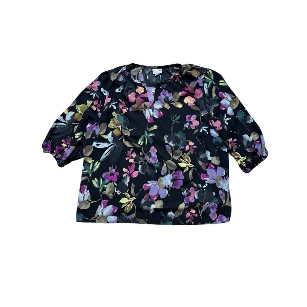 Ava & Viv Floral Blouse Womens 1X Black Multicolor Long Sleeve Top